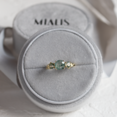 Ring with round green moss agate BACCHUS