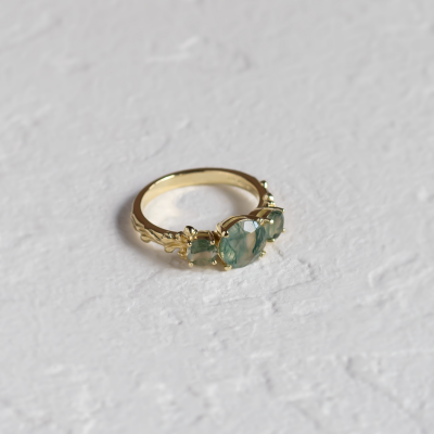 Ring with round green moss agate BACCHUS