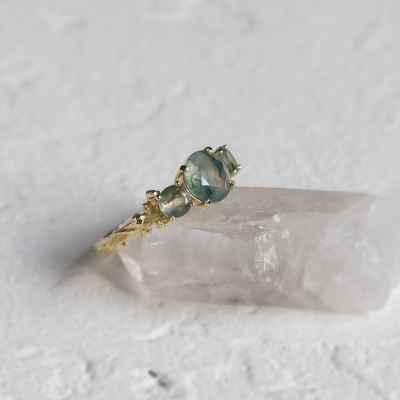 Ring with round green moss agate BACCHUS