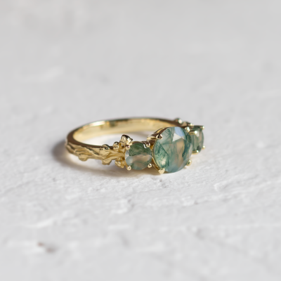 Ring with round green moss agate BACCHUS