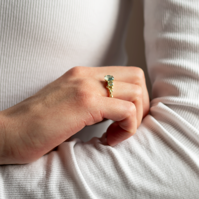 Ring with round green moss agate BACCHUS