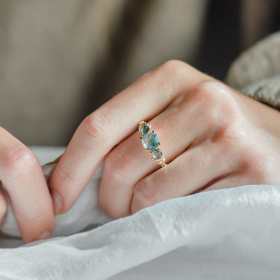 Prsten s kulatým zeleným mechovým achátem BACCHUS