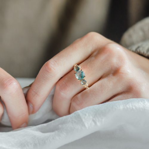 Ring with round green moss agate BACCHUS