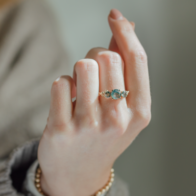Prsten s kulatým zeleným mechovým achátem BACCHUS