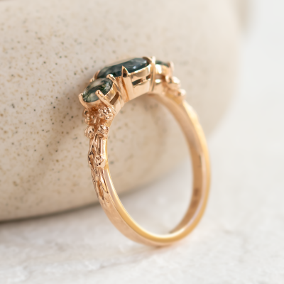 Prsten s kulatým zeleným mechovým achátem BACCHUS