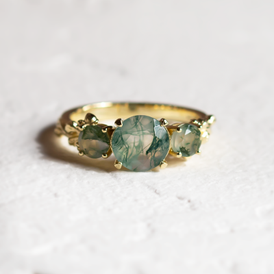 Ring with round green moss agate BACCHUS
