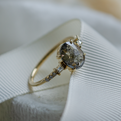 Fine salt and pepper diamond ring with side diamonds BRONAGH
