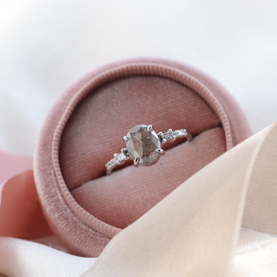 Fine salt and pepper diamond ring with side diamonds BRONAGH