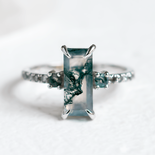 Elegantní prsten s mechovým achátem a diamanty CARA