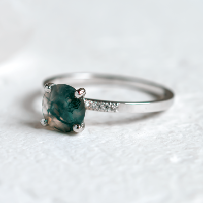 Zásnubní prsten s mechovým achátem a diamanty FIADH