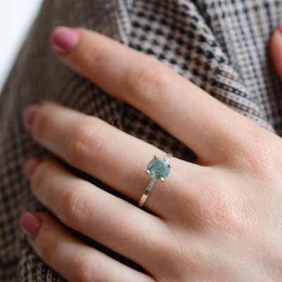 Zásnubní prsten s mechovým achátem a diamanty FIADH