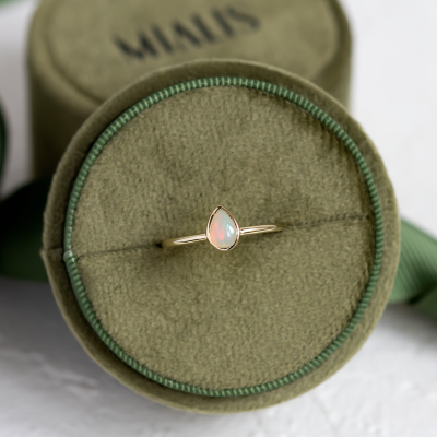 Pear white opal ring in solid gold FINN