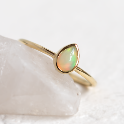 Pear white opal ring in solid gold FINN