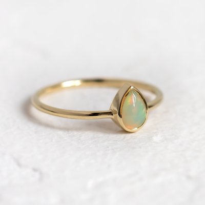 Pear white opal ring in solid gold FINN