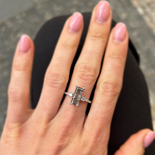 Gold ring with rutilated quartz and diamonds LIAM