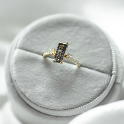 Gold ring with rutilated quartz and diamonds LIAM