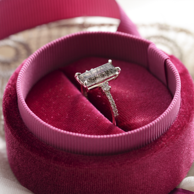 Zlatý prsten s baguette rutilovým křišťálem a diamanty LIAM