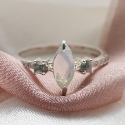 Diamond ring with moonstone and moss agate MAEBH