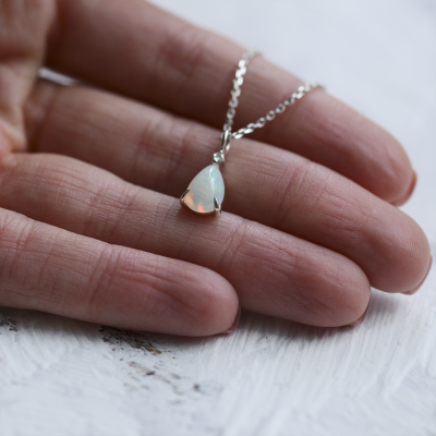 Gold white opal necklace with diamond IMOGEN