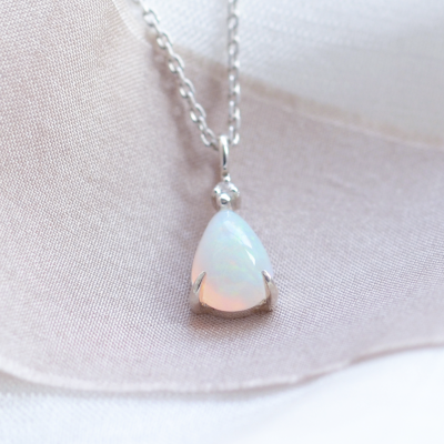 Gold white opal necklace with diamond IMOGEN