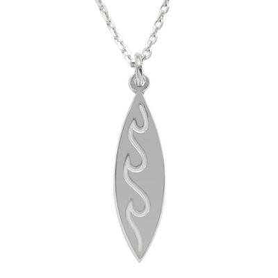 Silver pendant with engraving of waves  ALOHA