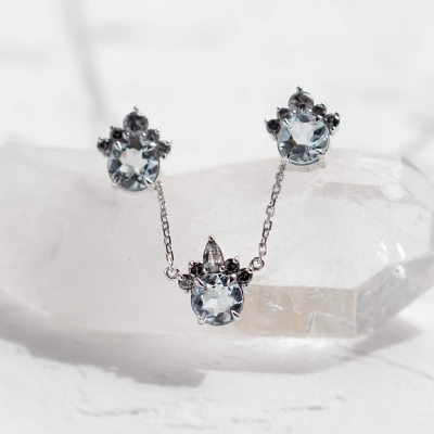 Set šperků s akvamaríny a salt and pepper diamanty BELLASIN