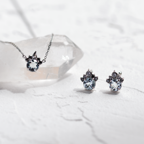 Aquamarine and salt & pepper diamond jewellery set BELLASIN