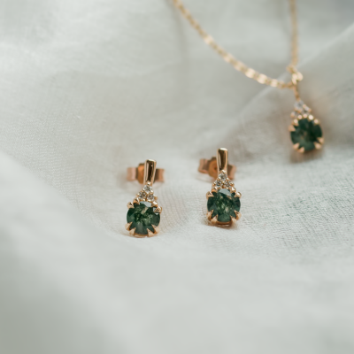 Moss agate and diamond jewellery set TALIA