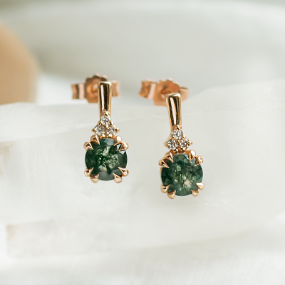 Moss agate and diamond jewellery set TALIA