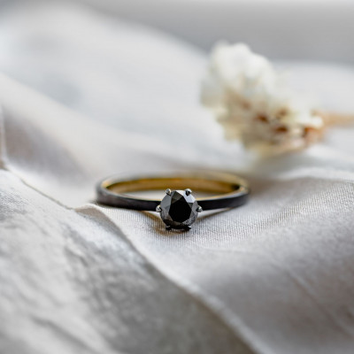 Black diamond ring in black rhodium NEROS