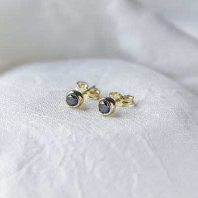 Golden earrings with black diamonds AMAYA