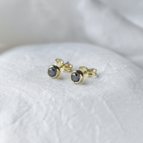 Golden earrings with black diamonds AMAYA