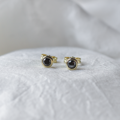 Golden earrings with black diamonds AMAYA