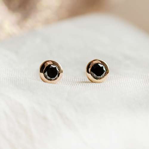 Golden earrings with black diamonds AMAYA
