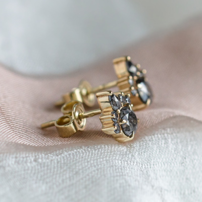 Romantic earrings with salt and pepper diamonds AURA