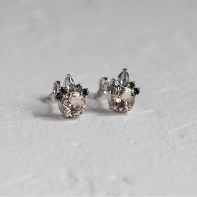Earrings with morganite and salt and pepper diamonds BALLERINA