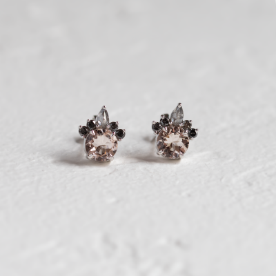 Earrings with morganite and salt and pepper diamonds BALLERINA