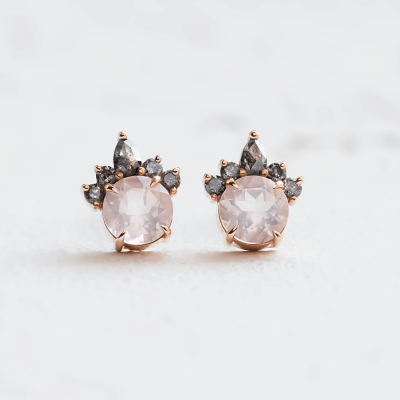 Earrings with morganite and salt and pepper diamonds BALLERINA