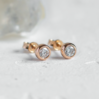 Gold earrings with diamonds in bezel style BECKY