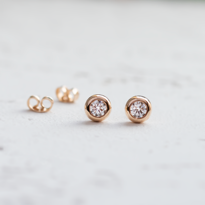 Gold earrings with diamonds in bezel style BECKY