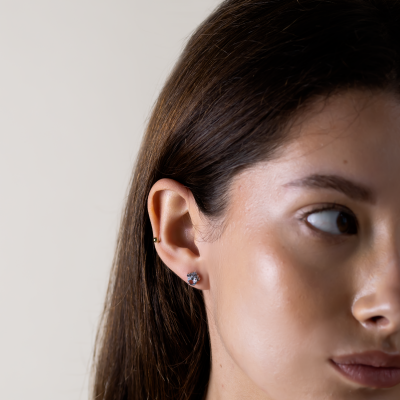 Zlaté náušnice s akvamaríny a salt and pepper diamanty BELLA