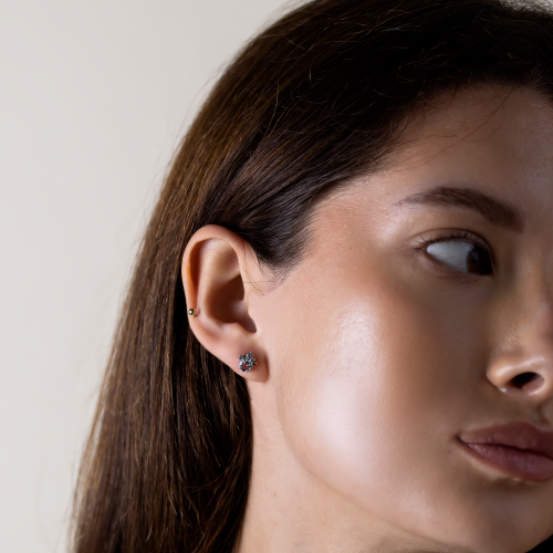 Gold aquamarine and salt & pepper diamond earrings BELLA