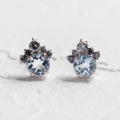 Zlaté náušnice s akvamaríny a salt and pepper diamanty BELLA