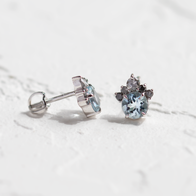 Zlaté náušnice s akvamaríny a salt and pepper diamanty BELLA