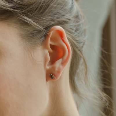 Gold cluster earrings with salt and pepper diamonds CALLA