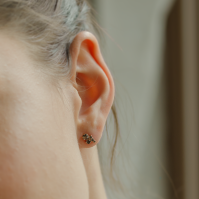 Gold cluster earrings with salt and pepper diamonds CALLA