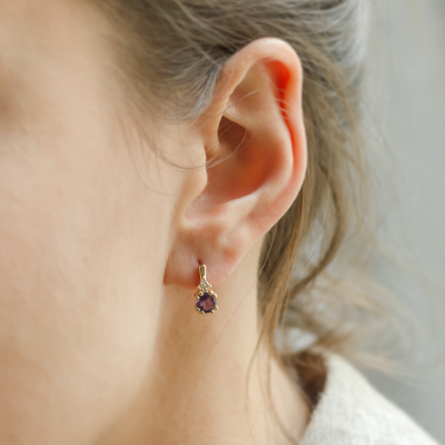 Amethyst and diamond gold earrings CALLIE