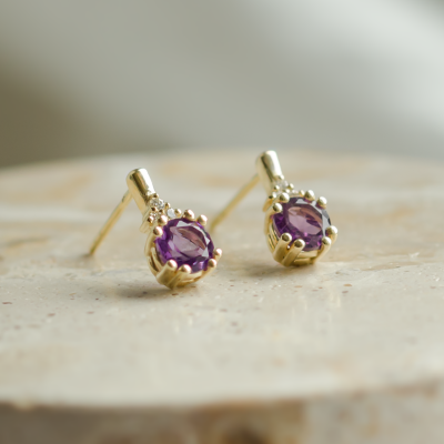 Amethyst and diamond gold earrings CALLIE