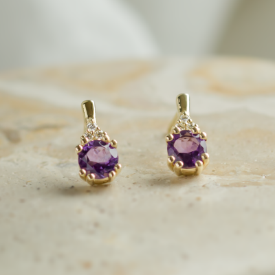 Amethyst and diamond gold earrings CALLIE