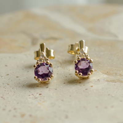 Amethyst and diamond gold earrings CALLIE